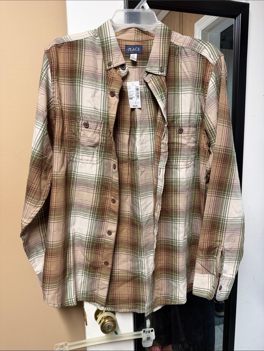 The Children's Place Men's Plaid Shirt Jacket in Beige, Green and Brown